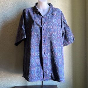 Vintage Shah Safari Hawaiian Shirt Men's Large Tropical Print Cotton Button Up